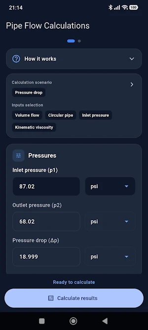 Pipe Flow Calc Screenshot 0