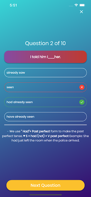 English Grammar Explanation Quiz Screenshot 2