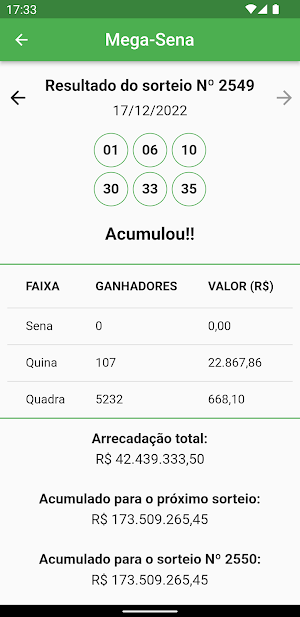 Resultados da Loteria Screenshot 1