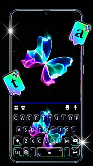 Neon Butterfly Keyboard Background Screenshot 0