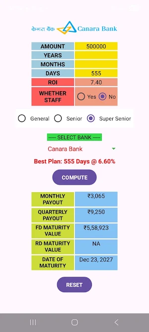 PSU Bank FD and RD Calculator Screenshot 1