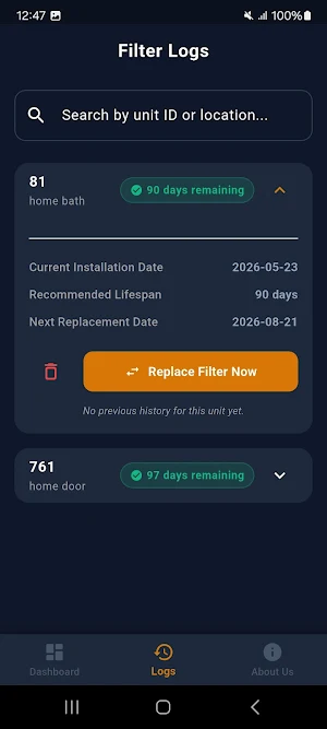 Filter Change Tracker Screenshot 3