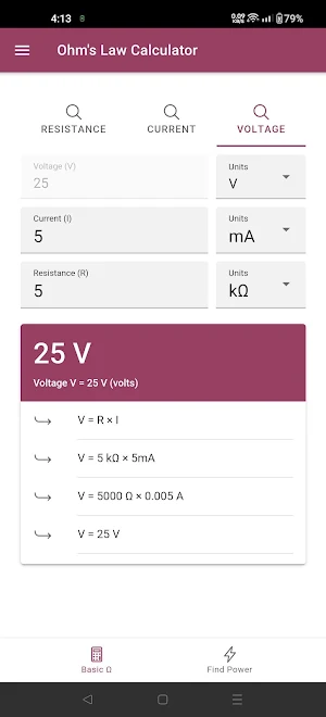 Ohm's Law Calculator Screenshot 2