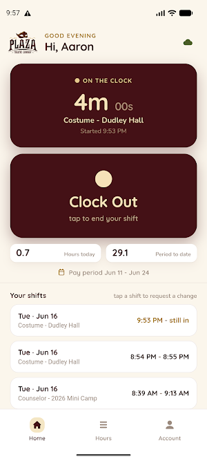 Plaza Theatre Timecard Screenshot 2