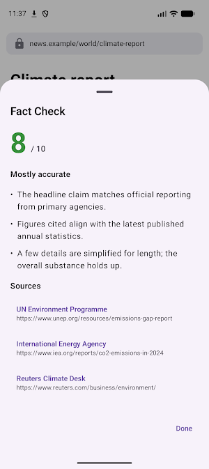 Hopper - Fact-checking Browser Screenshot 1