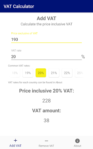 VAT Calculator - add and remove VAT easily Screenshot 0