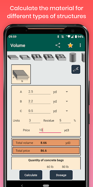 Concrete calculator in feet & meters - work budget Screenshot 1