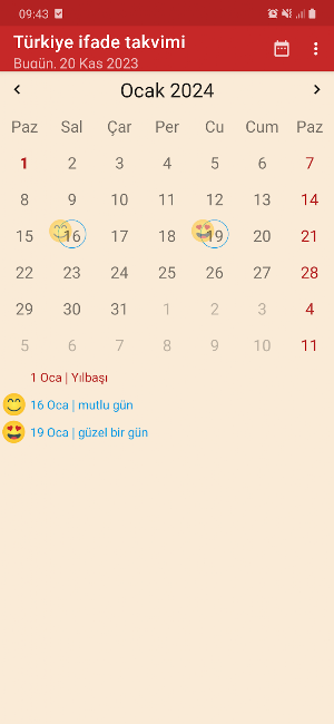 Türkiye ifade takvimi Screenshot 0