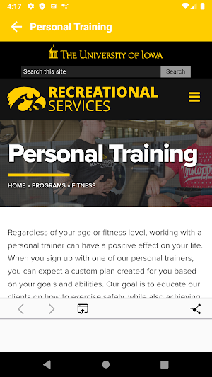 University of Iowa Rec Serv Screenshot 1