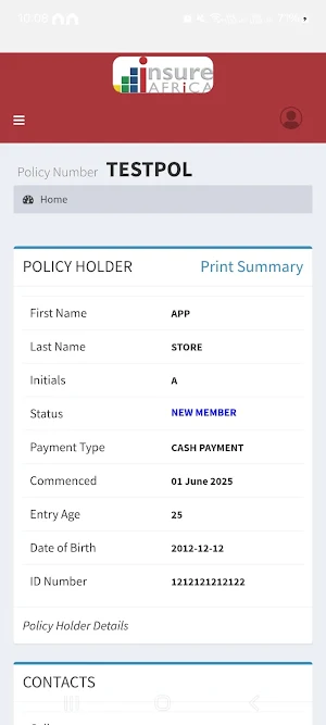 Insure Africa Member Portal Screenshot 2