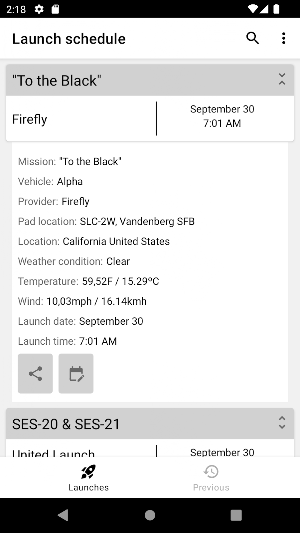 Launch Schedule Screenshot 1