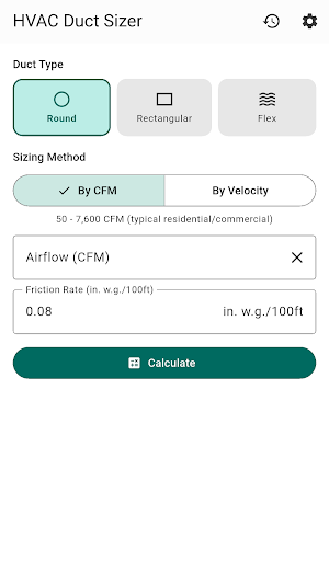 HVAC Duct Sizing Calculator Screenshot 0