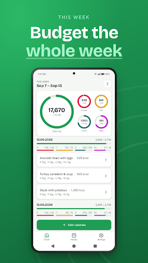 Sevio: Weekly Calorie Budget Screenshot 0