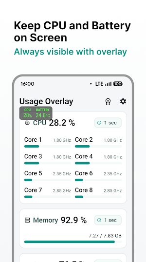 Overlay Monitor CPU/Battery Screenshot 0