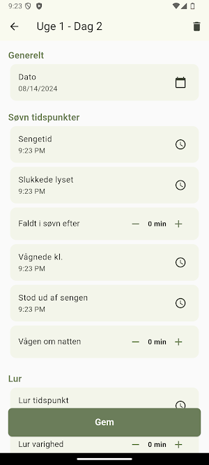 SPP Klinik Søvndagbog Screenshot 1