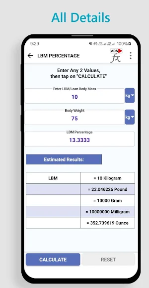 LBM Calculator for Body Mass Screenshot 2