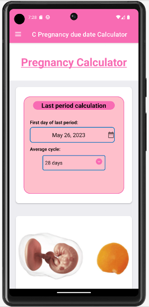 Pregnancy due date calculator Screenshot 1