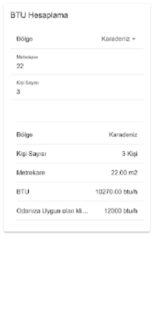 Klima BTU Hesaplama Screenshot 0