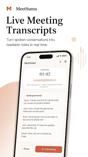 Meetsuma: Audio to AI Notes Screenshot 1