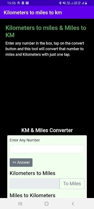 Kilometers to miles to km Screenshot 0