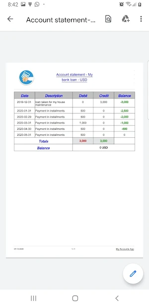 My Accounts Debit and Credit Screenshot 2