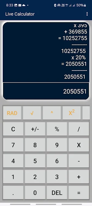 Live Calculator Screenshot 1