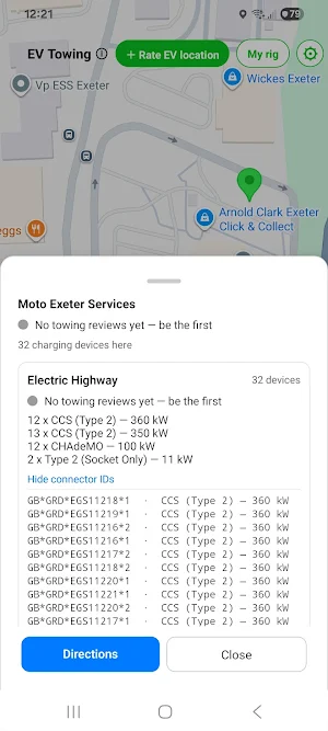 EV Towing Charging Map Screenshot 2