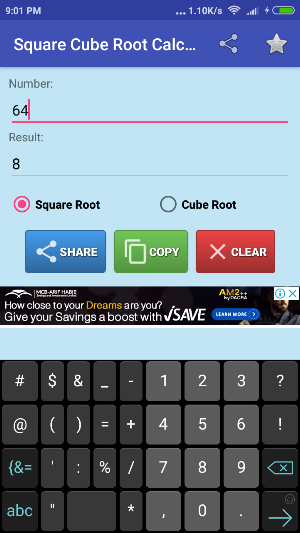 Square Cube Root Calculator Screenshot 0