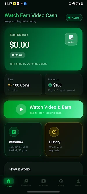 Watch Earn Video Cash Screenshot 1