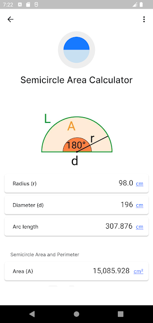Semicircle Area Calculator Screenshot 1