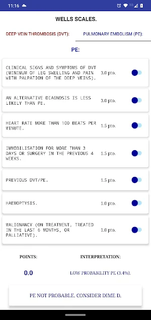 Wells score. Screenshot 3