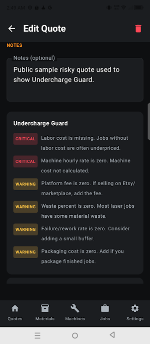 BeamQuote: Laser Job Quotes Screenshot 1
