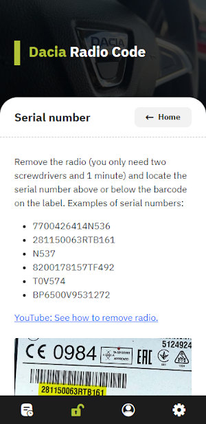 Dacia Radio Code Generator Screenshot 3