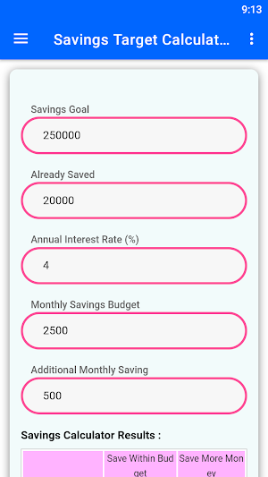 Savings Target Calculator Screenshot 0