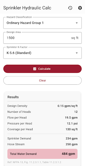 Sprinkler Hydraulic NFPA 13 Screenshot 1
