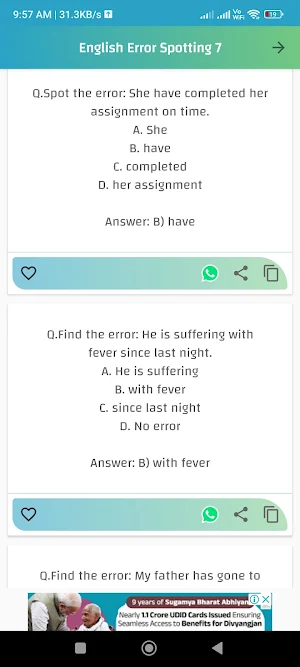 English Error Spotting MCQ Screenshot 2