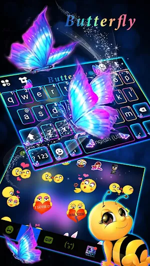 Neon Blue Pink Butterfly Keyboard Theme Screenshot 2