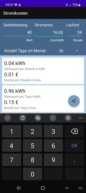 Stromkostenrechner Screenshot 2