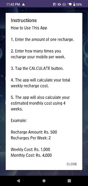 Recharge Cost Calculator Screenshot 1