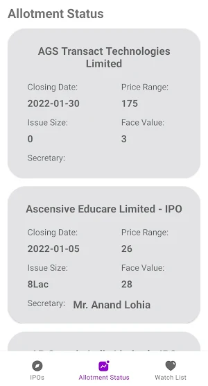 IPO Alerts Allotments, Details Screenshot 1