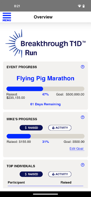 Breakthrough T1D Fundraising Screenshot 3