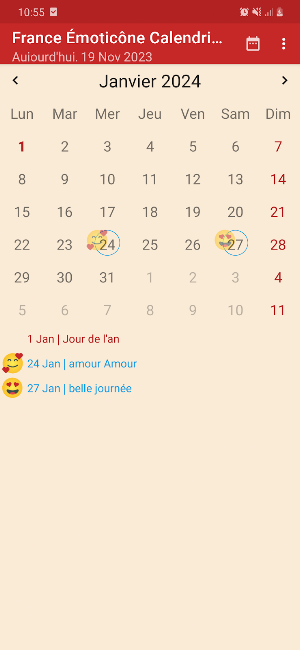 France Émoticône Calendrier Screenshot 0