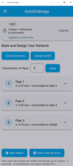 AutoDrainage - Pipe Design Screenshot 2