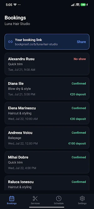 BookProof: Bookings & Deposits Screenshot 1