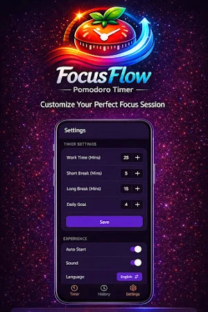 FocusFlow - Pomodoro App Screenshot 2