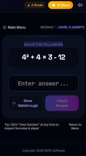 Practice BEDMAS and Algebra Screenshot 3