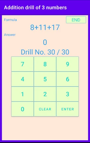 Addition drill of 3 numbers Screenshot 1