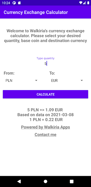 Simple Currency Exchange Rate Calculator Screenshot 0