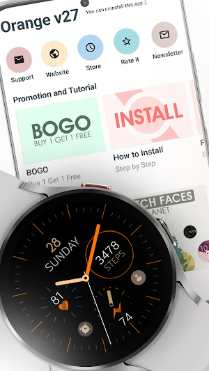 Minimal Orange v27 watch face Screenshot 3