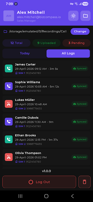 Bizcompass® Call Logger Screenshot 2